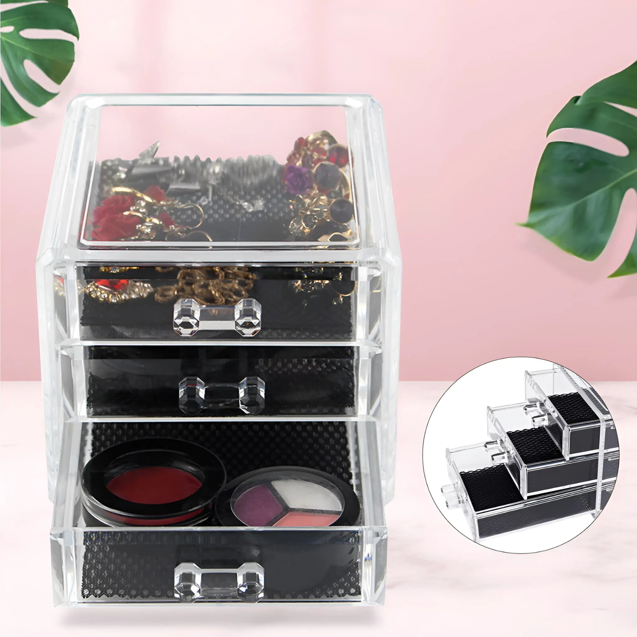 Transparent 3 Drawer Makeup And Jewellery Storage Box - Image 3