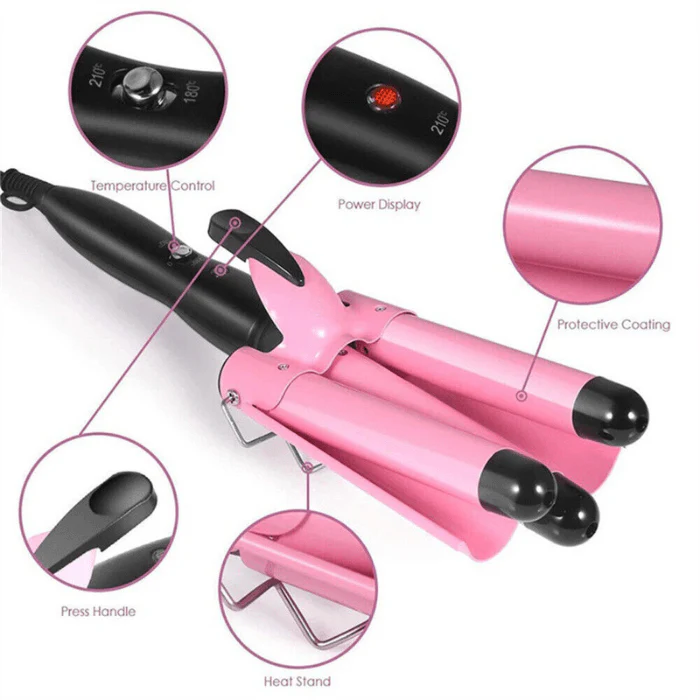 Hair Curler Ceramic Triple Barrel Curling Iron Wave Waver Wand Salon Styler - Image 3