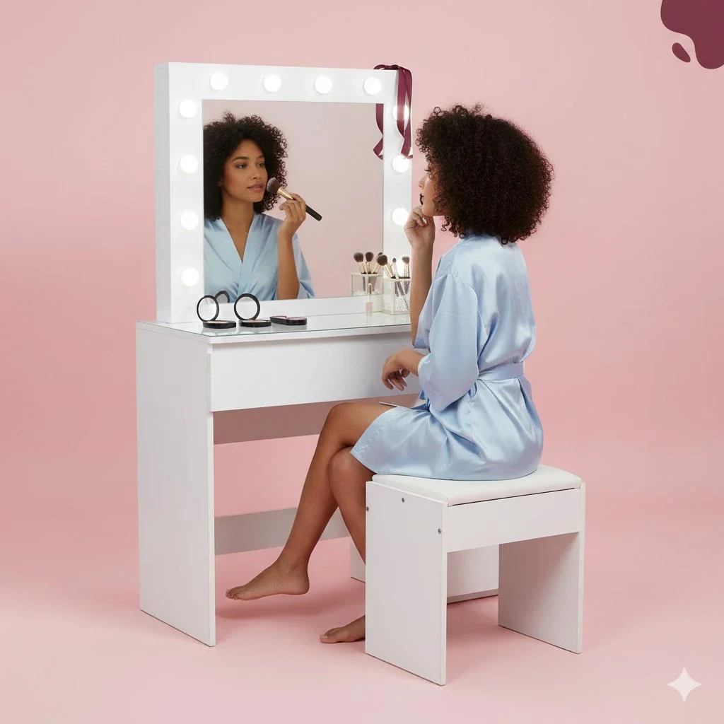 Levede Makeup Vanity Table with LED Lights And Stool - Image 3