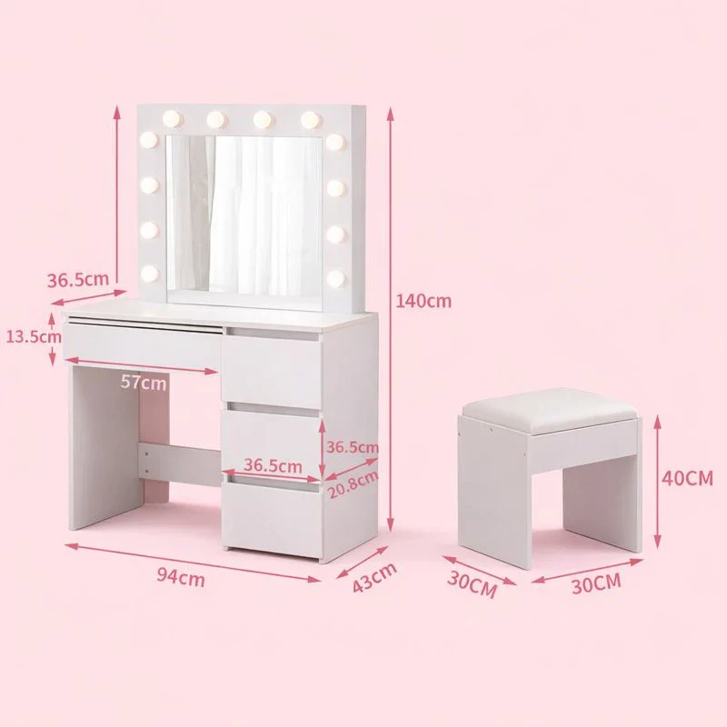 Levede Makeup Vanity Table with LED Lights And Stool - Image 4