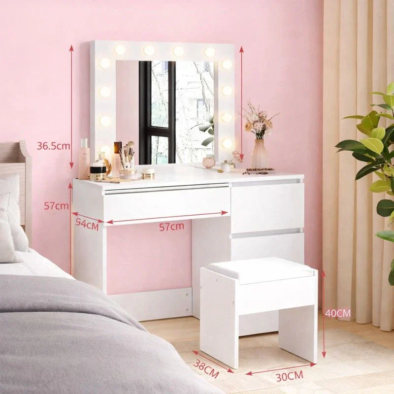 Levede Makeup Vanity Table with LED Lights And Stool - Image 5